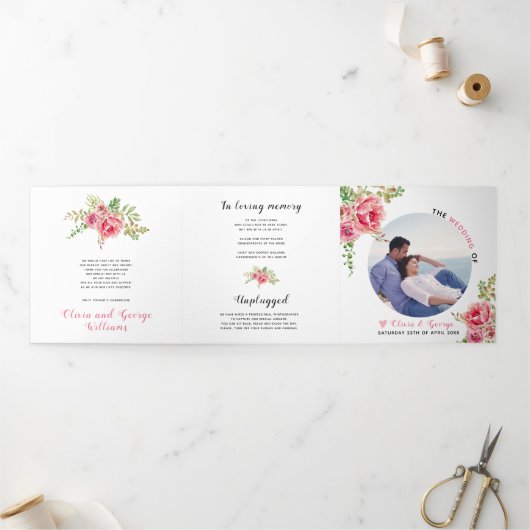 ピンクの水色の花、セージの緑の葉、写真 三つ折りプログラム (外部)