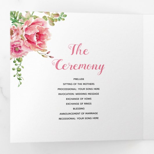 ピンクの水色の花、セージの緑の葉、写真 三つ折りプログラム (内部最初)