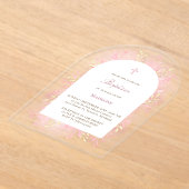 ピンクの水色の葉バプテスマ アクリル招待状 (レイダウン)