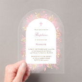 ピンクの水色の葉バプテスマ アクリル招待状 (インサイチュ (ポータブル))