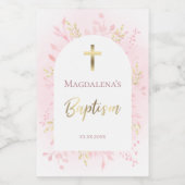 ピンクの水色の葉バプテスマ ワインラベル (シングルラベル)