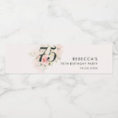 ピンクの水色の葉75番目の誕生日フローラパーティー ペットボトルラベル (シングルラベル)