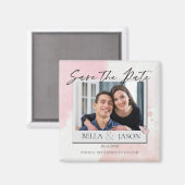 ピンクの水色の蝶の結婚式の日付を保存 マグネット (正面/裏面)