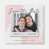 ピンクの水色の蝶の結婚式の日付を保存 マグネット (正面)