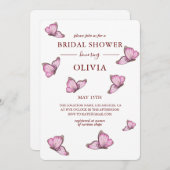 ピンクの水色の蝶。エレガントブライダルシャワー 招待状 (正面/裏面)