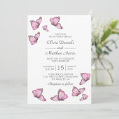 ピンクの水色の蝶。優雅な結婚式 招待状 (スタンド正面)