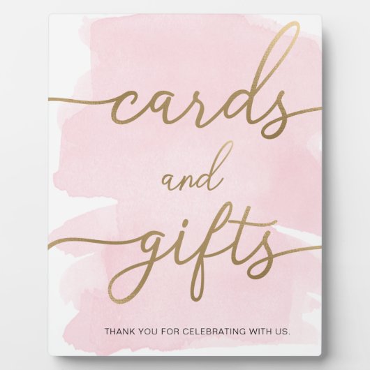 ピンクの水色の金ゴールドカードとギフトサイン フォトプラーク (正面)