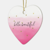 ピンクの水色の金ゴールド紙吹雪グラデーション美 セラミックオーナメント (左)