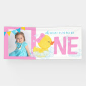 ピンクの水色アヒルOhどのようなおもしろい写真パーティー 横断幕 (横)