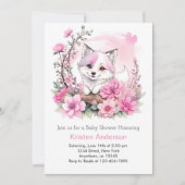 ピンクの水色ウルフブリスガールベビーシャワー 招待状 (正面)