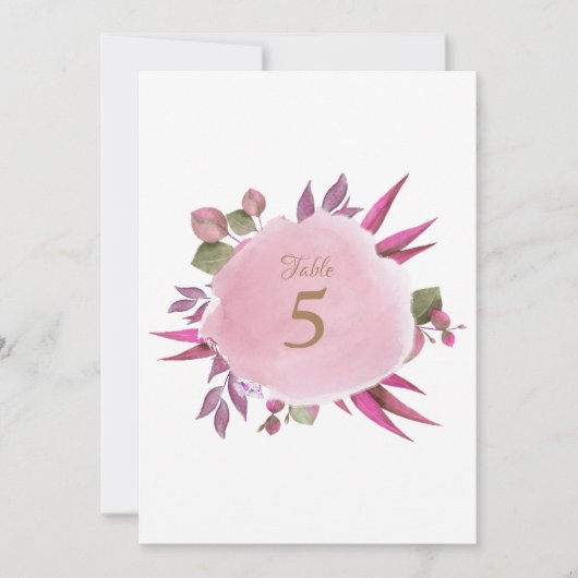 ピンクの水色エレガントなウェディングテーブル番号カード (正面)