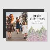 ピンクの水色クリスマスツリー芸術的フォトカード (正面/裏面)