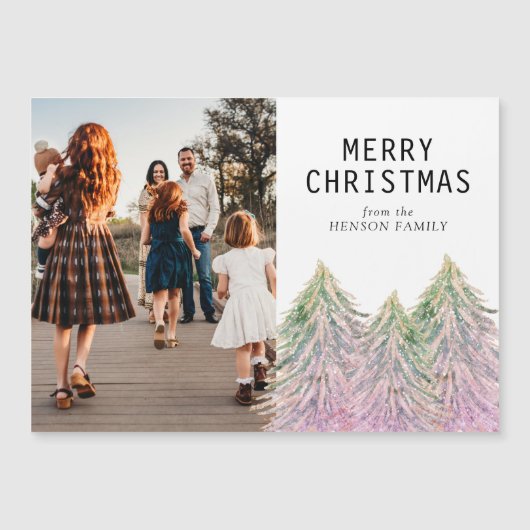 ピンクの水色クリスマスツリー芸術的フォトカード (正面)