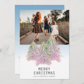 ピンクの水色クリスマスツリー芸術的フォトホール シーズンカード (正面/裏面)