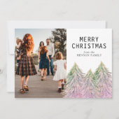 ピンクの水色クリスマスツリー芸術的フォトホール シーズンカード (正面)