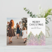 ピンクの水色クリスマスツリー芸術的フォトホール シーズンカード (スタンド正面)