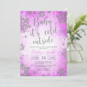 ピンクの水色クリスマスベビーシャワーの招待状 招待状 (スタンド正面)