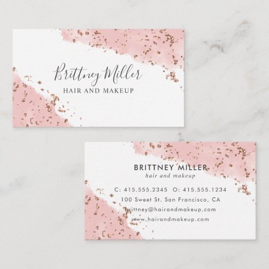 ピンクの水色グリッター名刺の手書き 名刺 (正面/裏面)