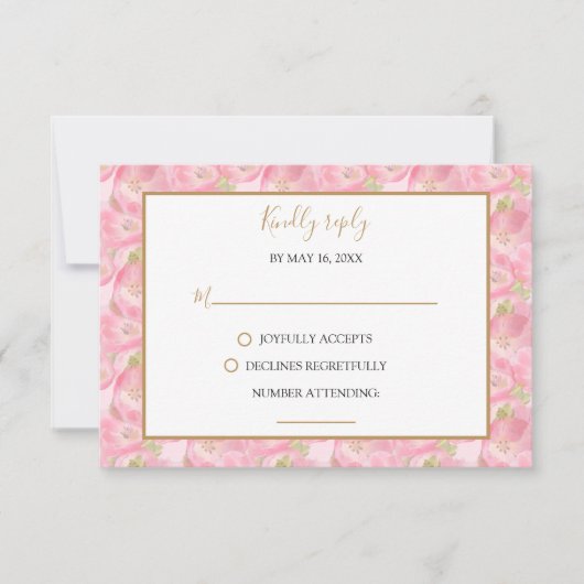 ピンクの水色チューリップをテーマにした応答カード 出欠カード (正面)