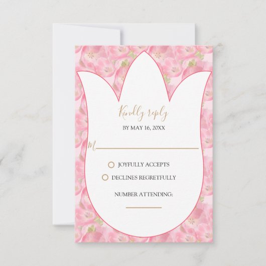 ピンクの水色チューリップ応答カード 出欠カード (正面)