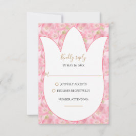 ピンクの水色チューリップ応答カード 出欠カード