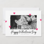ピンクの水色ハートバレンタインデーの写真カード (正面)