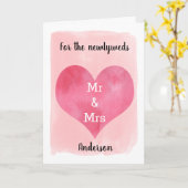 ピンクの水色ハート結婚おめでとうのカード カード (黄色い花)