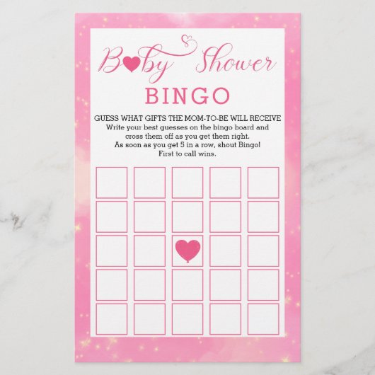 ピンクの水色ハート赤ちゃんシャワーBINGOゲーム 便箋 (正面)