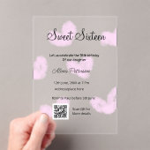 ピンクの水色ハートQRSweet sixteen誕生日 アクリル招待状 (インサイチュ (ポータブル))