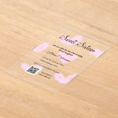 ピンクの水色ハートQRSweet sixteen誕生日 アクリル招待状 (レイダウン)