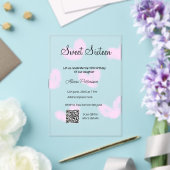 ピンクの水色ハートQRSweet sixteen誕生日 アクリル招待状 (インサイチュ (ウェディング))