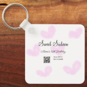 ピンクの水色ハートQRSweet sixteen誕生日 キーホルダー (正面)