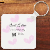 ピンクの水色ハートQRSweet sixteen誕生日 キーホルダー (裏面)