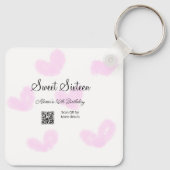 ピンクの水色ハートQRSweet sixteen誕生日 キーホルダー (裏面)