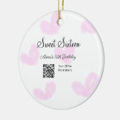 ピンクの水色ハートQRSweet sixteen誕生日 セラミックオーナメント (左)