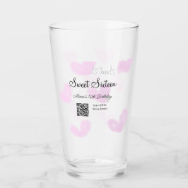 ピンクの水色ハートQRSweet sixteen誕生日 タンブラーグラス