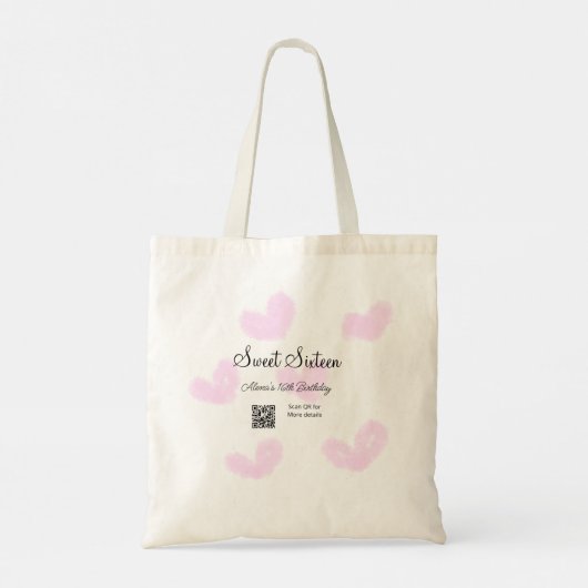 ピンクの水色ハートQRSweet sixteen誕生日 トートバッグ (裏面)