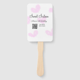 ピンクの水色ハートQRSweet sixteen誕生日 ハンドファン