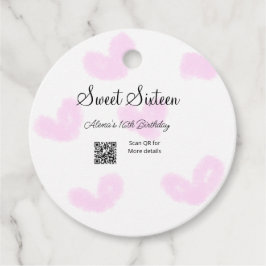 ピンクの水色ハートQRSweet sixteen誕生日 フェイバータグ