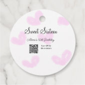 ピンクの水色ハートQRSweet sixteen誕生日 フェイバータグ (裏面)