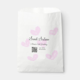 ピンクの水色ハートQRSweet sixteen誕生日 フェイバーバッグ