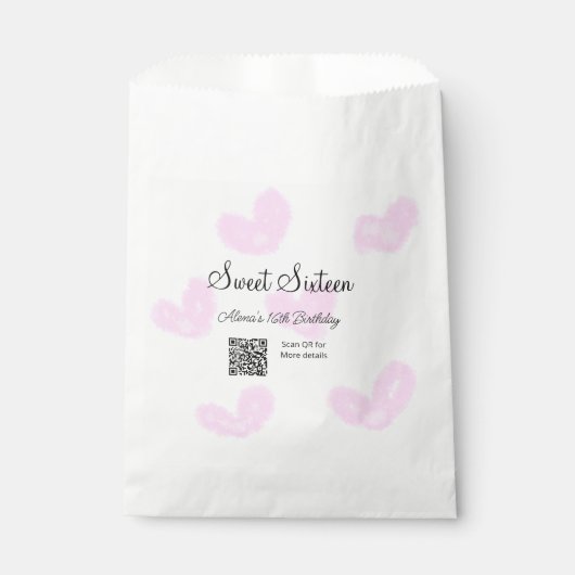ピンクの水色ハートQRSweet sixteen誕生日 フェイバーバッグ (正面)