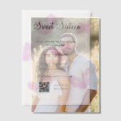 ピンクの水色ハートQRSweet sixteen誕生日 ベラム紙招待状 (オフセット (カップル))