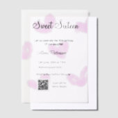 ピンクの水色ハートQRSweet sixteen誕生日 ベラム紙招待状 (オフセット)