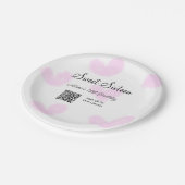 ピンクの水色ハートQRSweet sixteen誕生日 ペーパープレート (アングル)