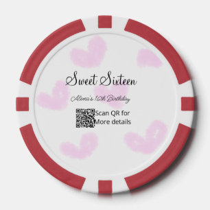 ピンクの水色ハートQRSweet sixteen誕生日 ポーカーチップ