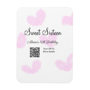 ピンクの水色ハートQRSweet sixteen誕生日 マグネット