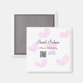 ピンクの水色ハートQRSweet sixteen誕生日 マグネット (正面/裏面)