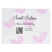 ピンクの水色ハートQRSweet sixteen誕生日 ラージペーパーバッグ (裏面)