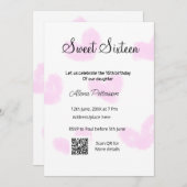 ピンクの水色ハートQRSweet sixteen誕生日 招待状 (正面/裏面)